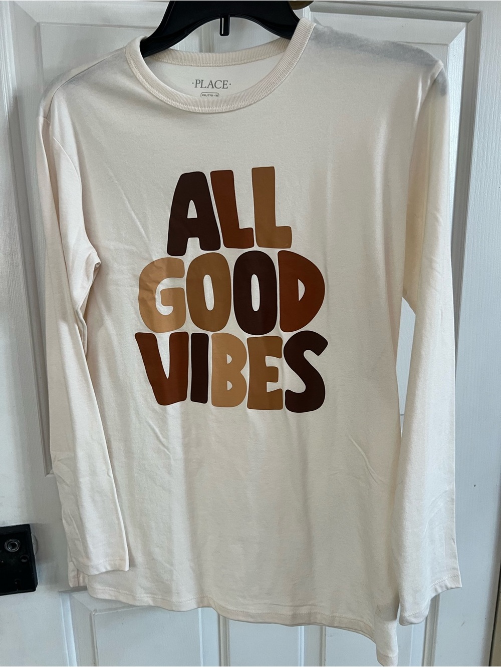 The CHILDREN'S PLACE Cream "All Good Vibes" Long-Sleeve Tee boys size 14-16